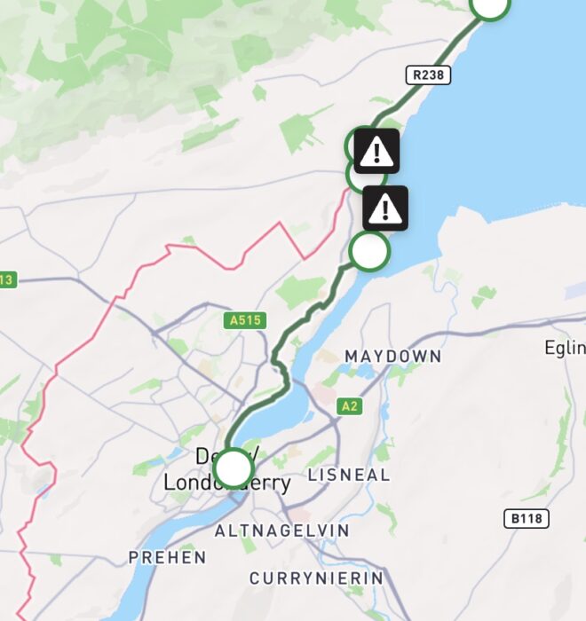 Map of North West Network Greenway – Derry to Three Trees
