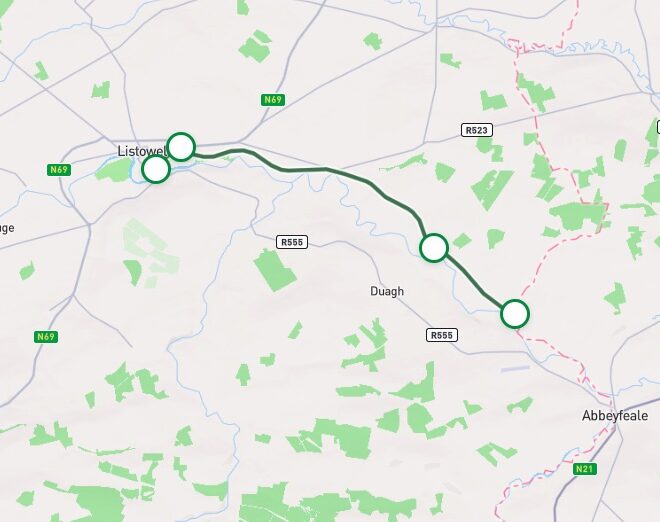 Map of Listowel to Abbeyfeale Greenway